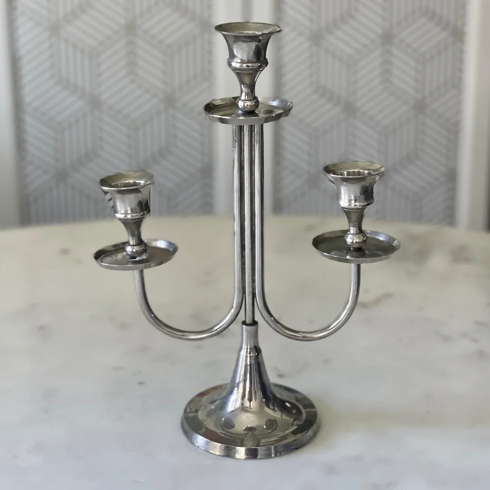 Silver Vintage Mid Century Style Candelabra, Candle Holder